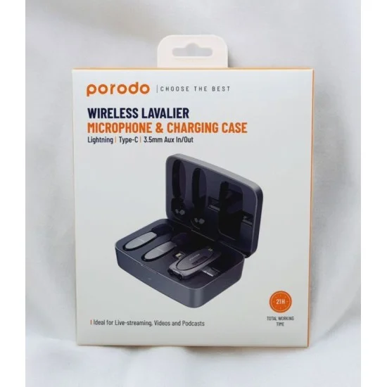 Porodo Wireless Microphone with Charging Case - Black